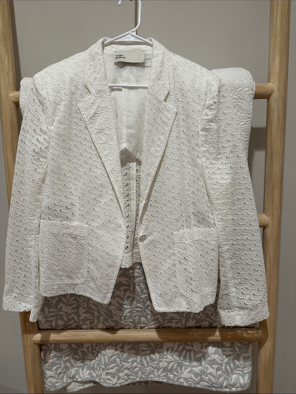 Tory Burch Women’s Eyelet Lace White Blazer - Elegant Jacket size 14